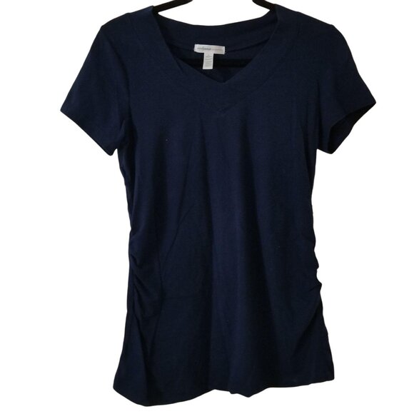 Ambiance Maternity Navy V-Neck Short Sleeve Maternity T-Shirt L Cotton Blend Str - Picture 1 of 3